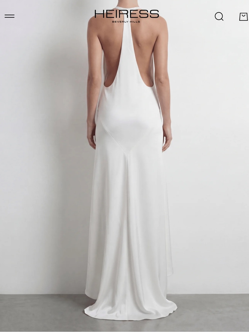 Deep Plunge Satin Gown in White